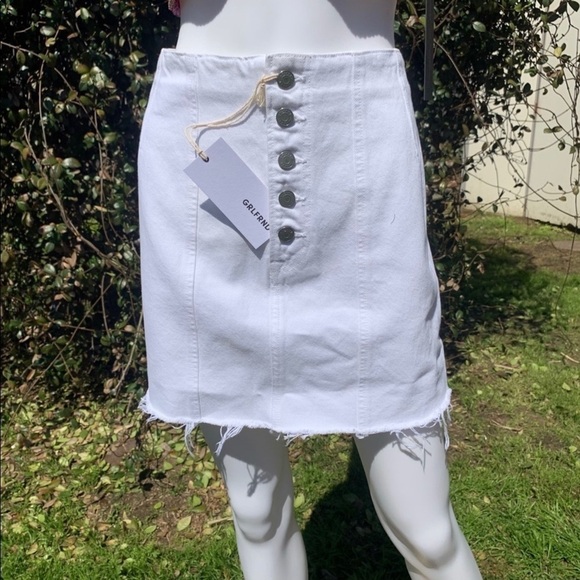 💋NWT Grlfrnd Button Down Raw Hem Twiggy Denim Jean Skirt - Picture 2 of 14